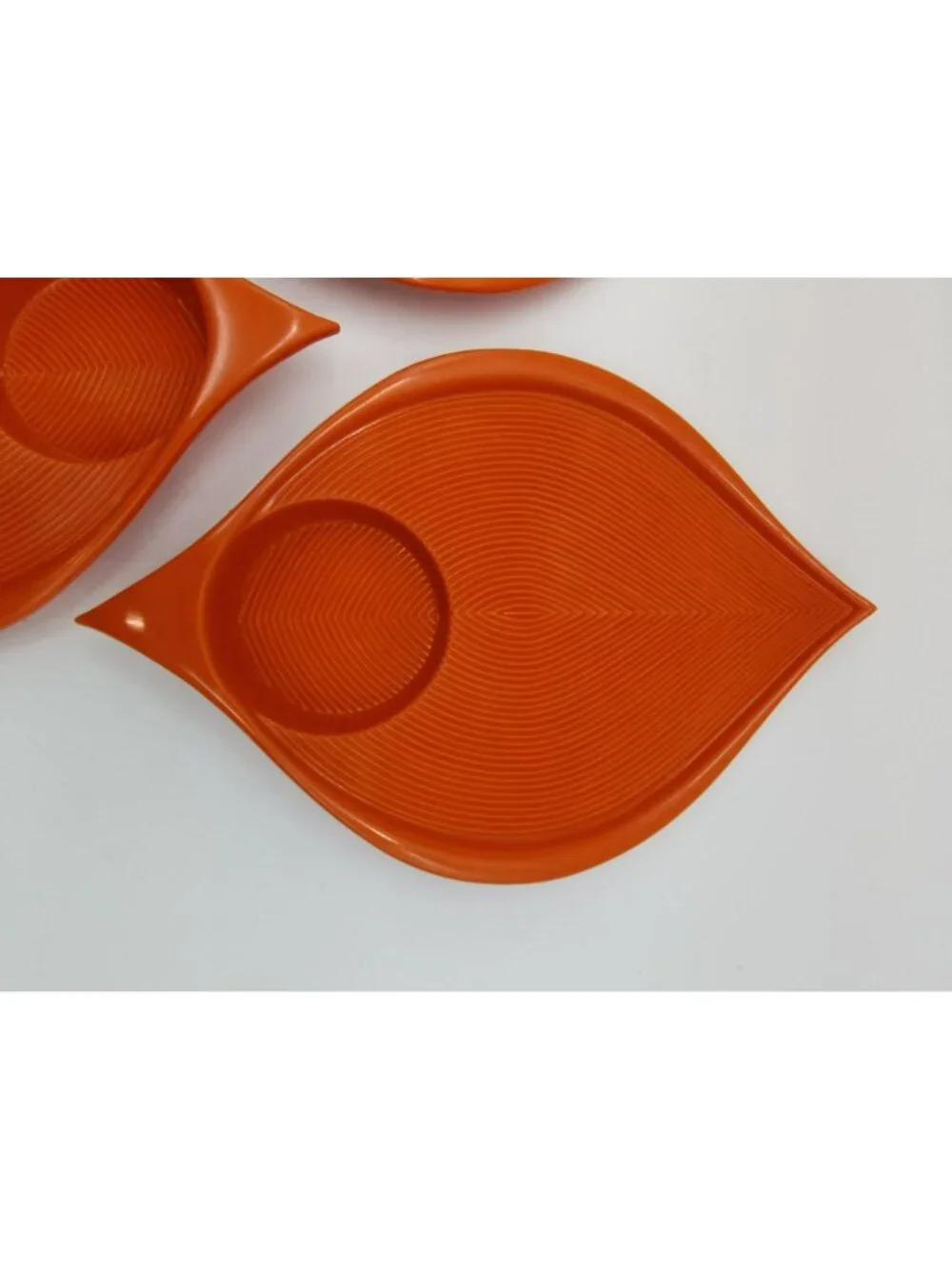 4 Vintage MCM Orange Snack Plates, Plastic Chip Dip Trays Atomic Kitchen Decor